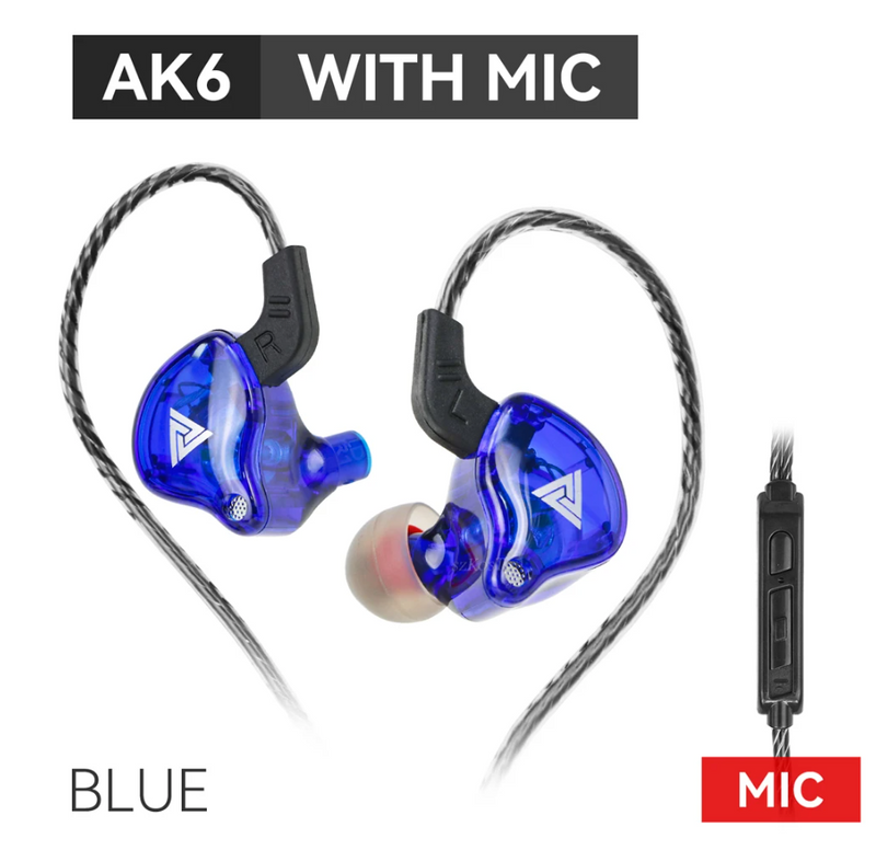 QKZ-AK6 Auscultadores com Fio, Dual Drive, Fone HiFi com Microfone, 3,5mm, Fones de Música, Fone Estéreo Baixo, Original, Esportivo